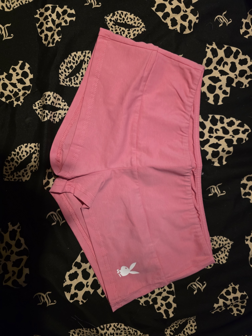 PLAYBOY Pink Athletic Bike Shorts with White Bunny Logo